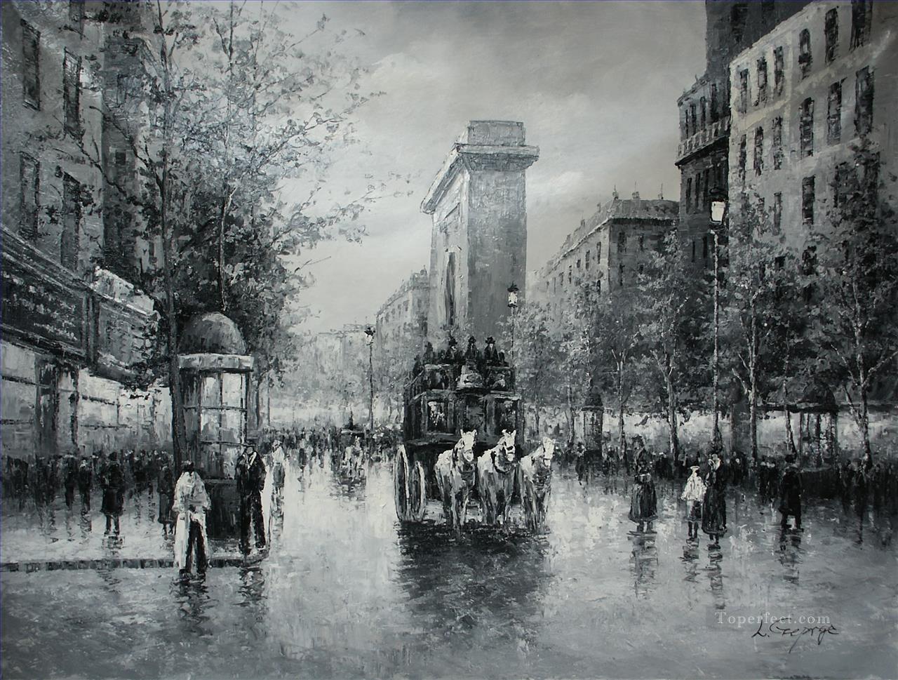 black and white carriage on street black and white Oil Paintings